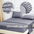 thumbnail image 5 of Jessy Home 4-Piece Satin Stripe Sheet Set, Silky Soft 100% Polyester Bedding, 14-Inch Deep Pocket, Twin, Purple Gray, 5 of 9