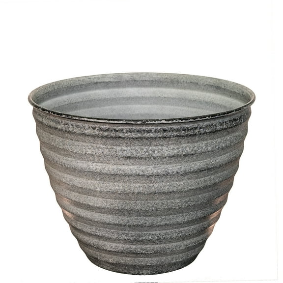 Robert Allen Home & Garden IronStone 12" Woodsdale Round Metal Planter in Dusted Pearl