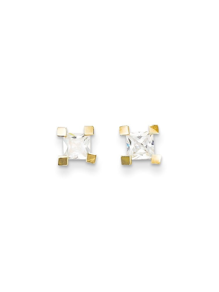 14k White Gold 5.25mm Cubic Zirconia Cz Post Stud Earrings Fine Jewelry For Women Gifts For Her