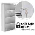 thumbnail image 5 of Wooden Cabinets, kleankin Wall Mounted Medicine Cabinet, Locking Wall Cabinet with 4 Tier Shelves, Stainless Steel Frame and Glass Door, Lockable with 2 Keys, Silver, 12" x 24", Living Room Cabinets, 5 of 9