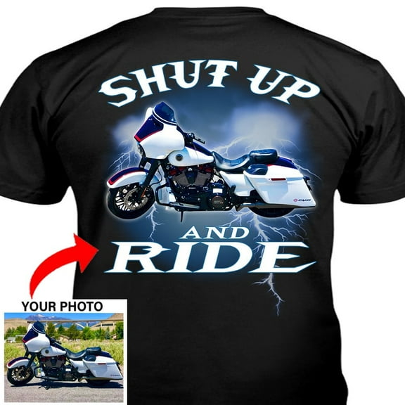 Motorcycle Personalized T-shirt, Biker custom photo t-shirt, funny t-shirt gift for bikers Print on the back, funny t-shirt (BK114)
