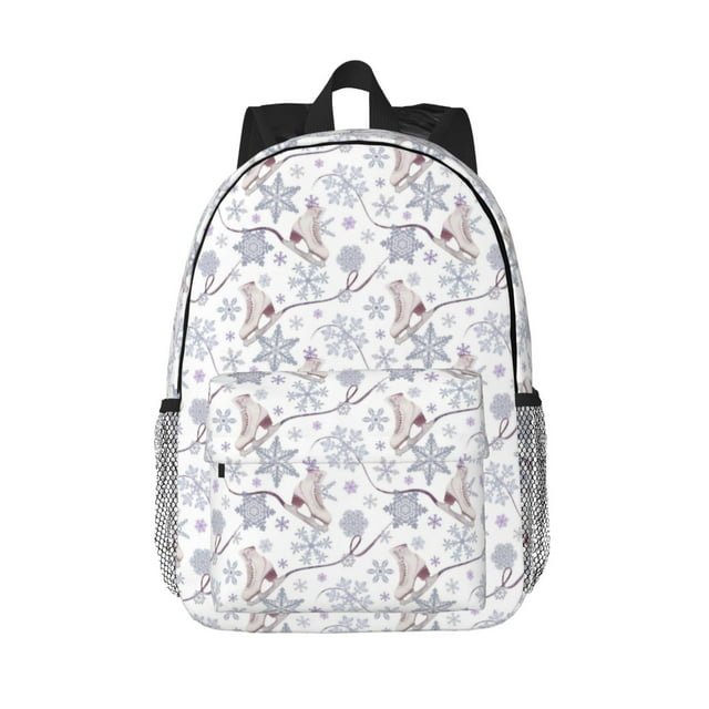 Bingfone Sac d'École Étudiant 15 Pouces Imprimé Flocons de Neige Patins à Glace Élégants, Sac de Courses Réglable Sac de Sport - Léger, Imperméable, Unisexe