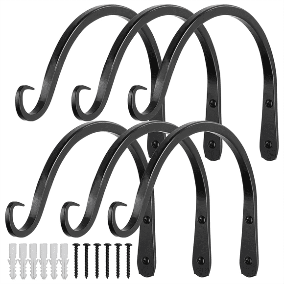 Black Curved Plant Hanging Hooks for Bird Feeders, Flower Baskets, Indoor & Outdoor Use,6 x Plant hook,Black