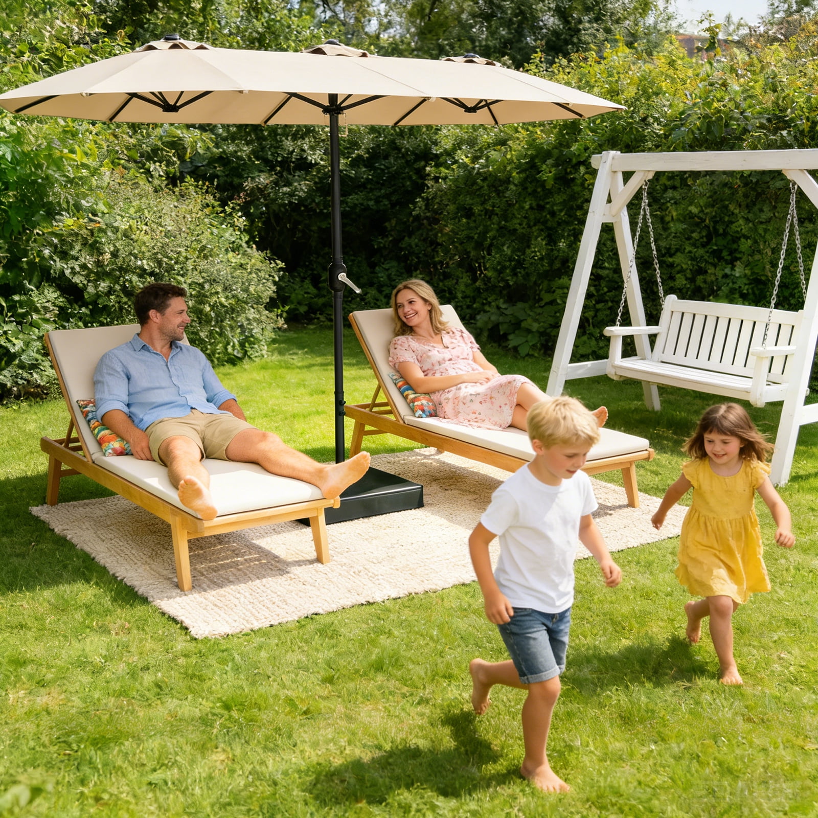 WLLJOY 15Ft Patio Umbrella With Base-Mounted, Foldable And Portable Outdoor Sunshade For Backyards, Beaches And Gardens, Khaki