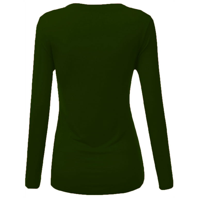 MAWCLOS Ladies Workout Top Solid Color Tee Crew Neck T Shirt Activewear  Sport Long Sleeve Blouse Army Green S 
