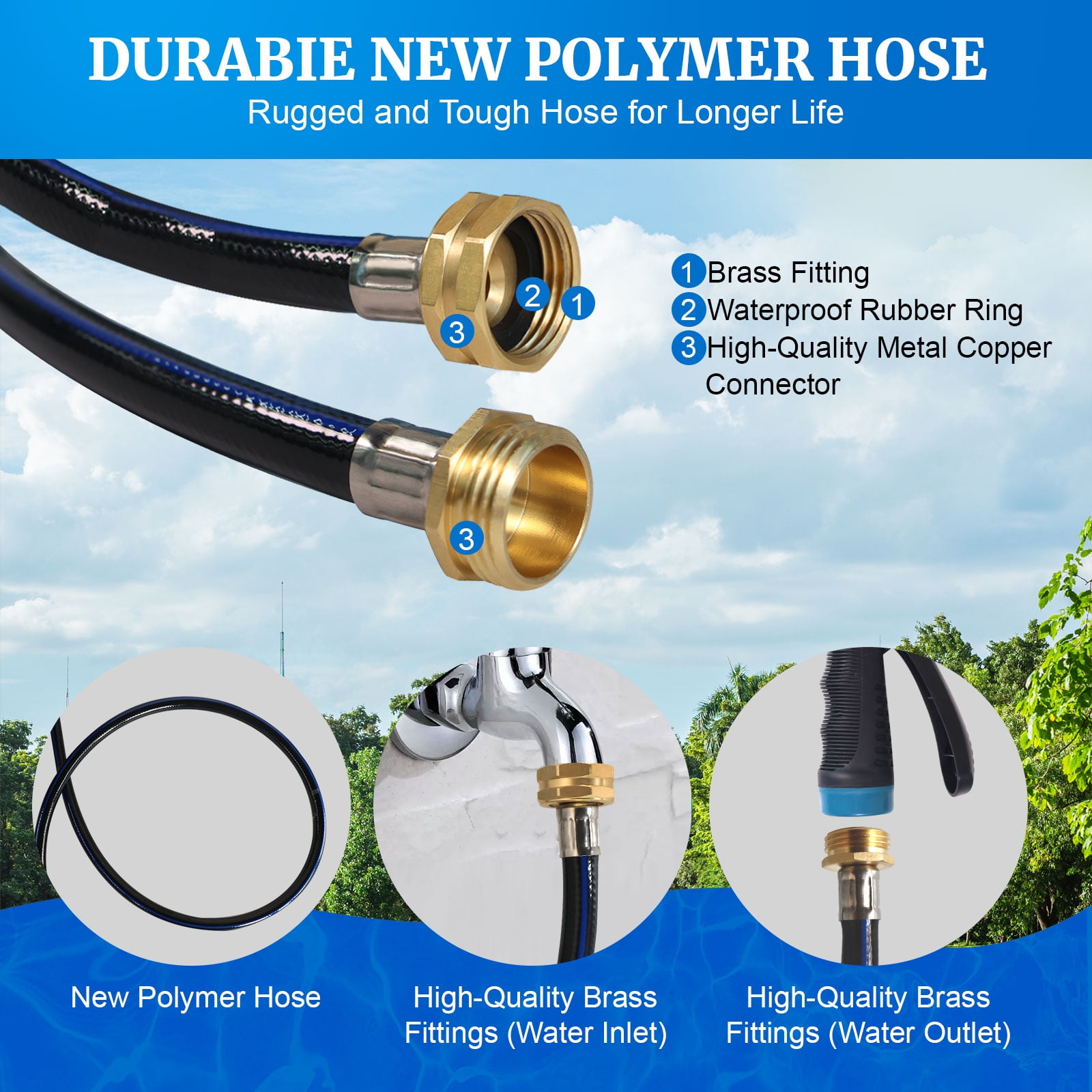 Sunifier Retractable Garden Hose Reel, 50FT, Auto Rewind, Wall Mount, UV Resistant, Brass Fitting, 10-Function Nozzle
