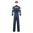 thumbnail image 4 of Mufeng Mens Firefighter Dress Up Costume 4-piece Suit Long Sleeve Jacket with Pants and Belt Helmet Navy Blue 170, 4 of 5