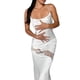 thumbnail image 3 of VISgogo Vestido largo para mujer, correa de espagueti, sin mangas, de encaje, transparente, color sólido, vestidos divididos VISgogo  moda, 3 of 9