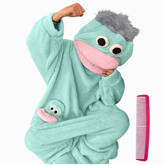 TAmten Frog Onesie for Adults,Silly Frog Onesie Pajamas,Big Mouth Monster Onesie with Large Comb,Party,Sleepwear |Silver S