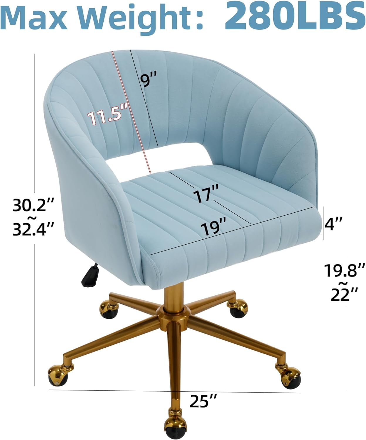 Westice Home Office Desk Chairs, Velvet Task Chair, Height Adjustable Swivel Vanity Chair, Ergonomic Chair for Study, Living Room Computer Room, Light Blue