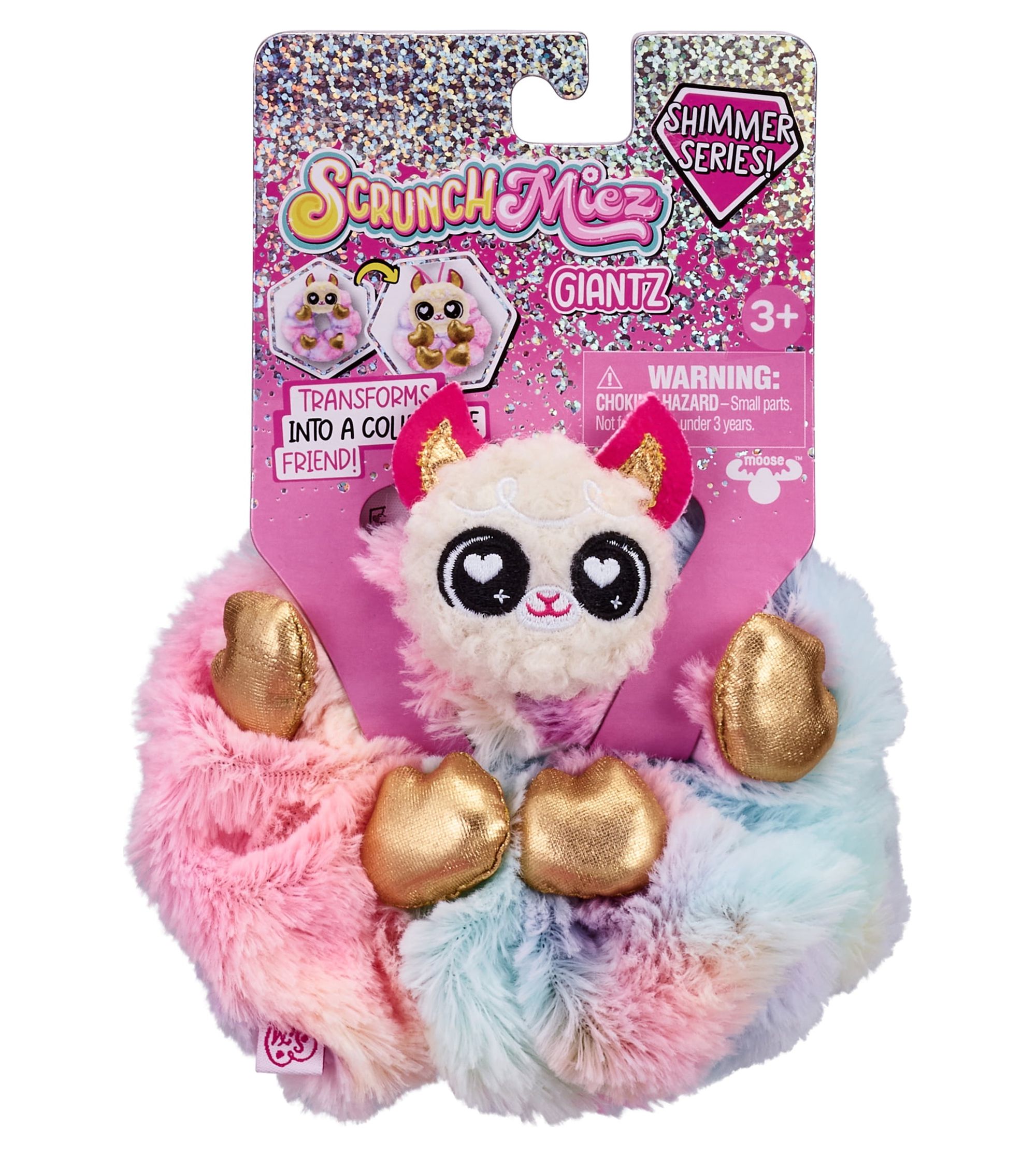 ScrunchMiez Giantz 6" Rainbow Llama Corn Shimmer Hair Scrunchie to Cute Plush Collectible