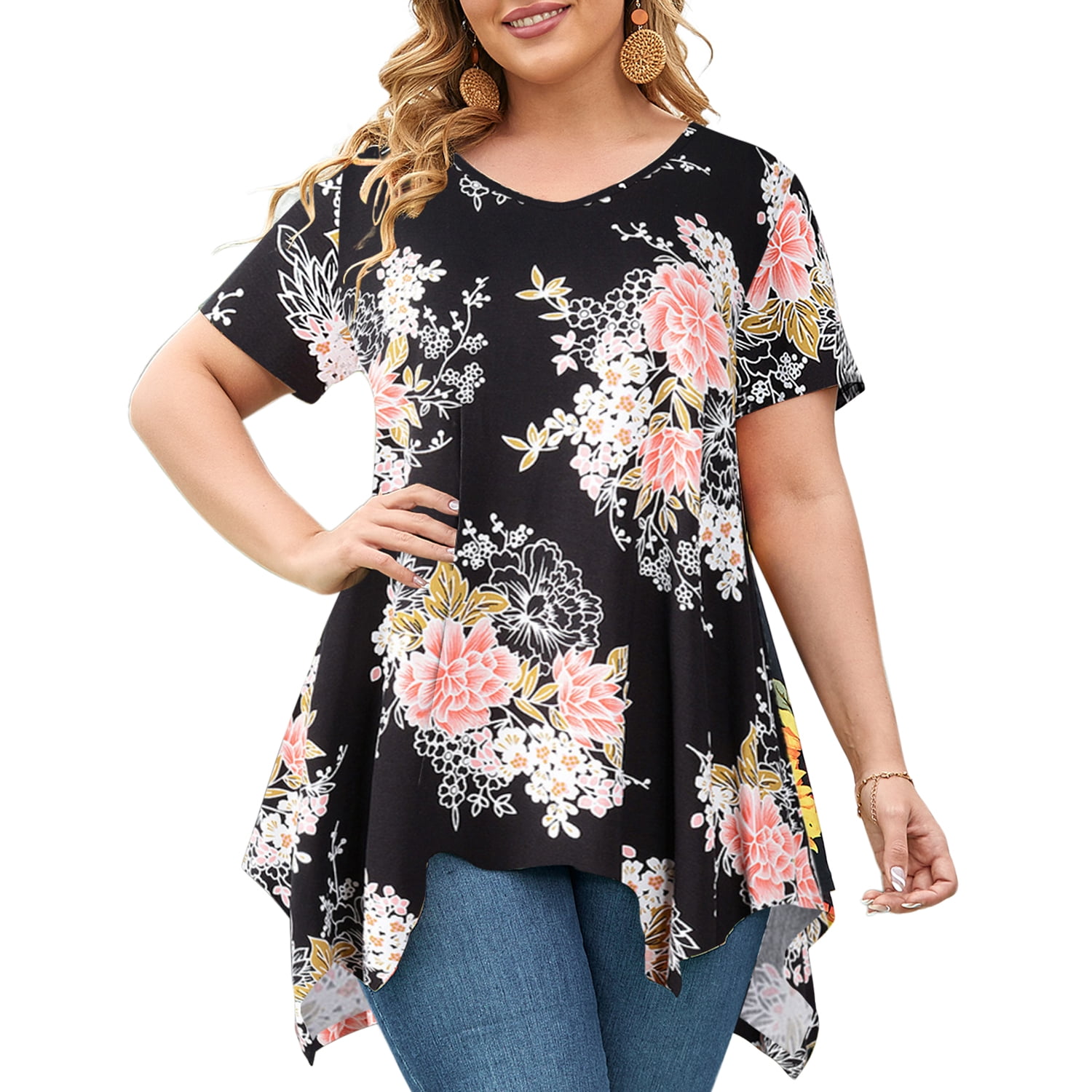 T-Shirts Short Sleeve V-Neck Tunic Tops 