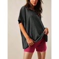 thumbnail image 3 of Women Crew‑Neck Oversized Short‑Sleeve T‑Shirt, Loose Drop‑Shoulder Side‑Slit Hem Casual Summer Tunic Blouse Tops, 3 of 15