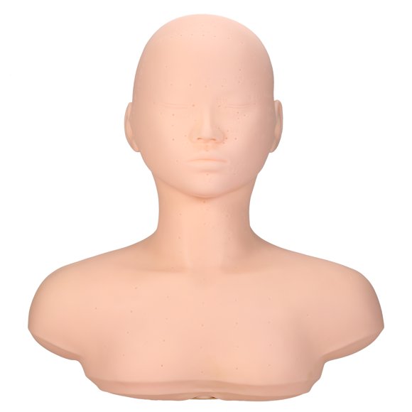 Amdohai Training Mannequin Head Closed Eyes Model Head with Shoulder Acupoint Acupuncture Massage Makeup Eyelash Extension Practice Wig Hat Display
