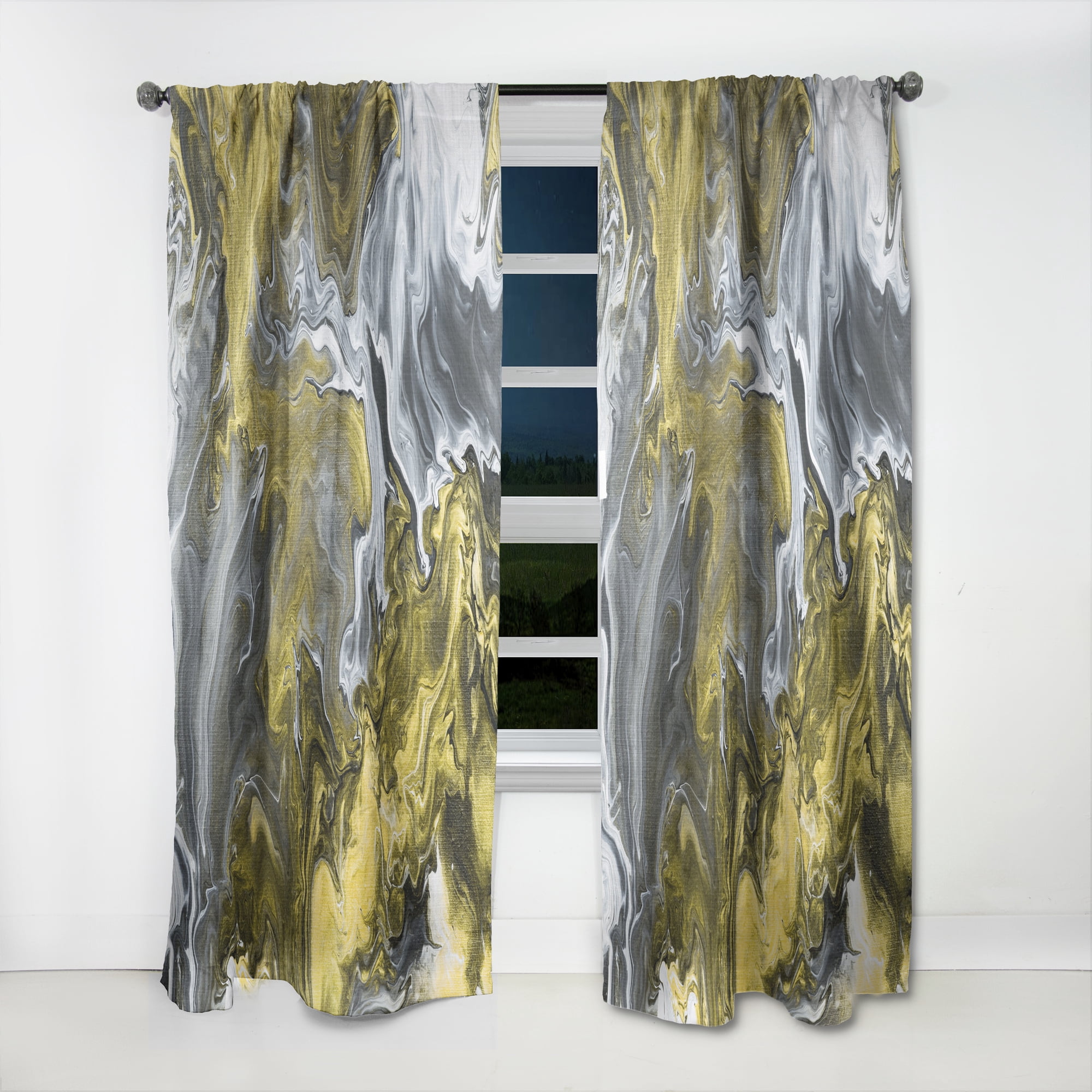 Designart 'Grey, White and White Marble Acrylic II' Modern Curtain Panel