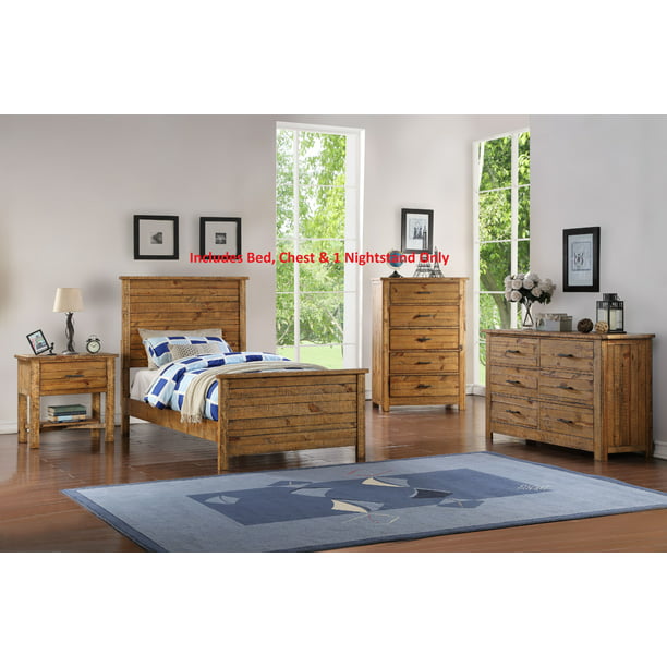 Madison 3 Piece Full Size Natural Wood Rustic Kids Bedroom Set