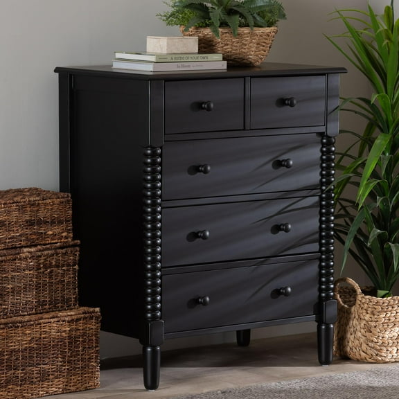 Baxton Studio Braith Farmhouse Chest, 5-Drawer, Black
