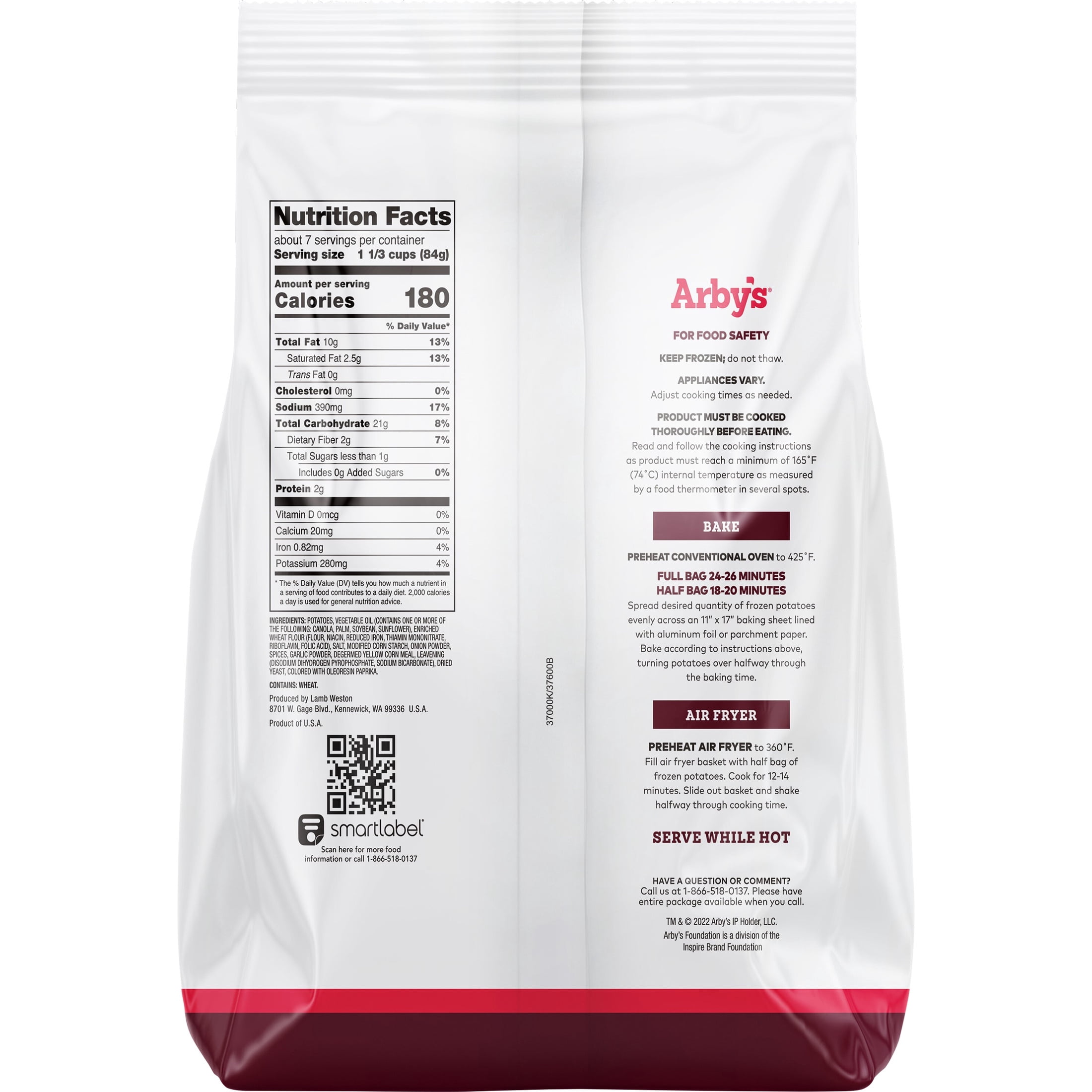 Arby's Seasoned Curly Fries, Frozen 22 oz Bag