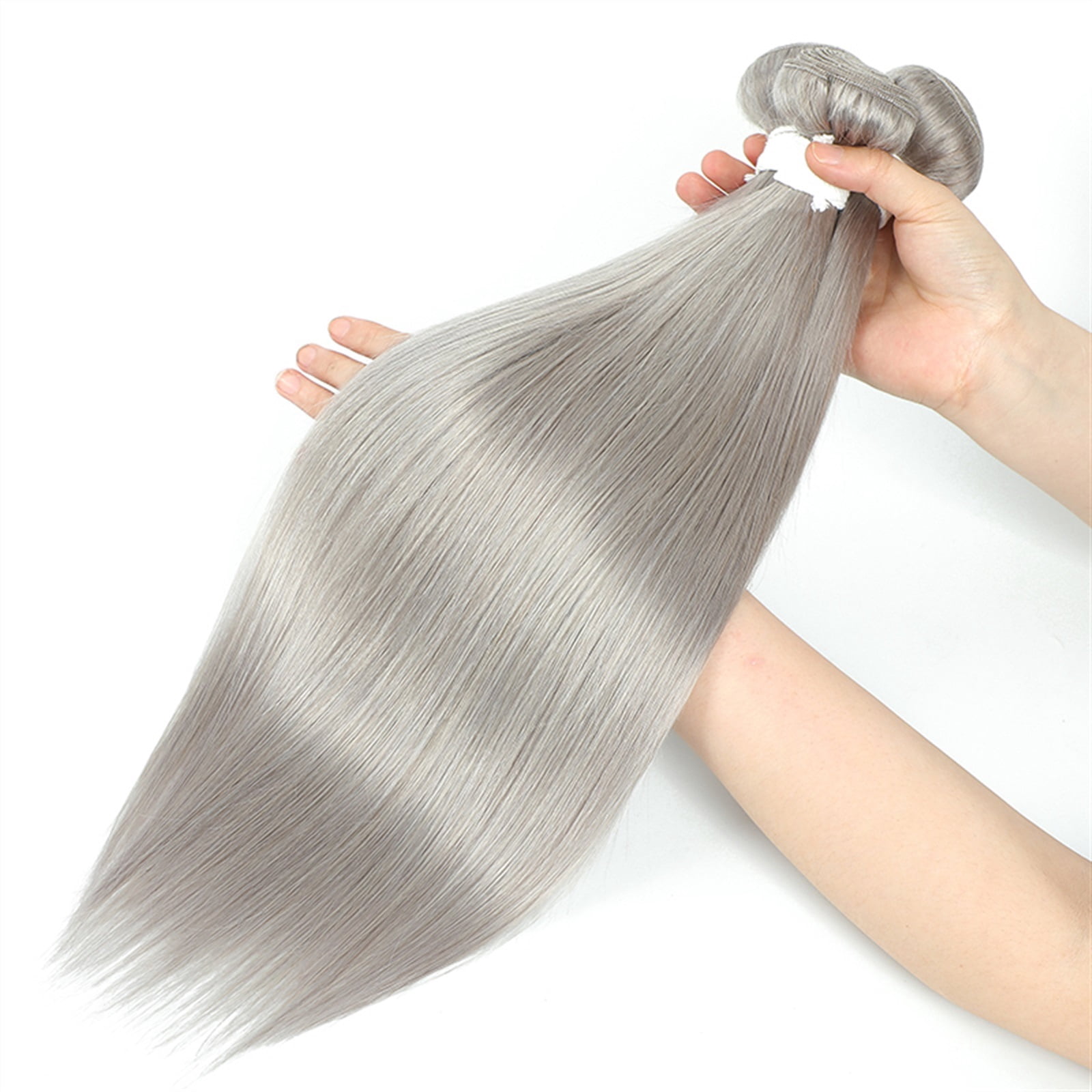 Straight Bundles with Frontal 13x4 Silver Colored Hair 3 Bundles With Closure Brazilian Remy Human Hair Extensions
