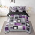 thumbnail image 2 of Homewish Modern Abstract Plaid 7-Piece Bedding Comforter Set,3D Checkered King Bedding Sets,Gray Purple Bed Sheets For Kids,Ultra Soft Home Decor Reversible, 2 of 8
