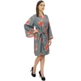 thumbnail image 1 of Bimba Red Floral Print Kimono Robe With Belt Bridesmaid Sleepwear Cover Up - 26, 1 of 5