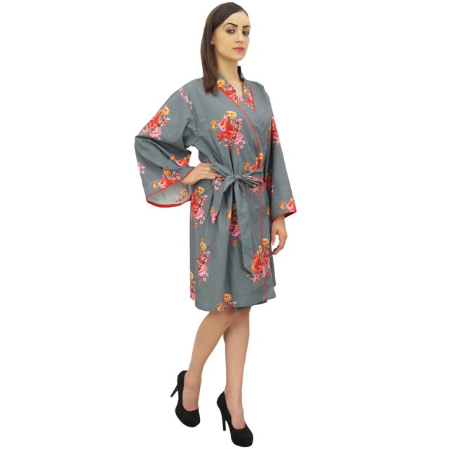 Bimba Red Floral Print Kimono Robe With Belt Bridesmaid Sleepwear Cover Up - 26