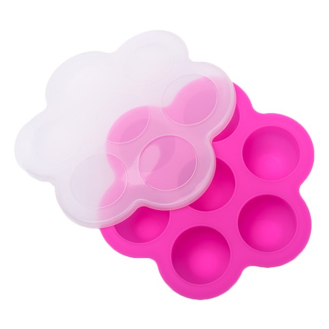 Contenedor reutilizable para alimentos y comida para bebés, bandejas con tapa a presión, 7 compartimentos (color rosa)