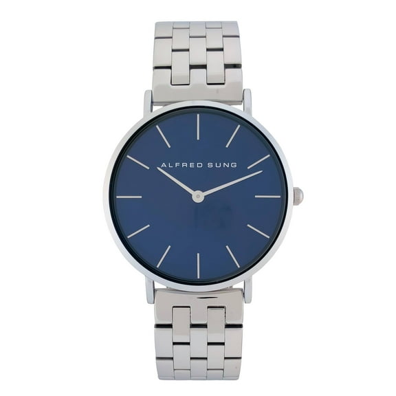 Alfred Sung Men's Seger Silver Blue Dial Link Watch