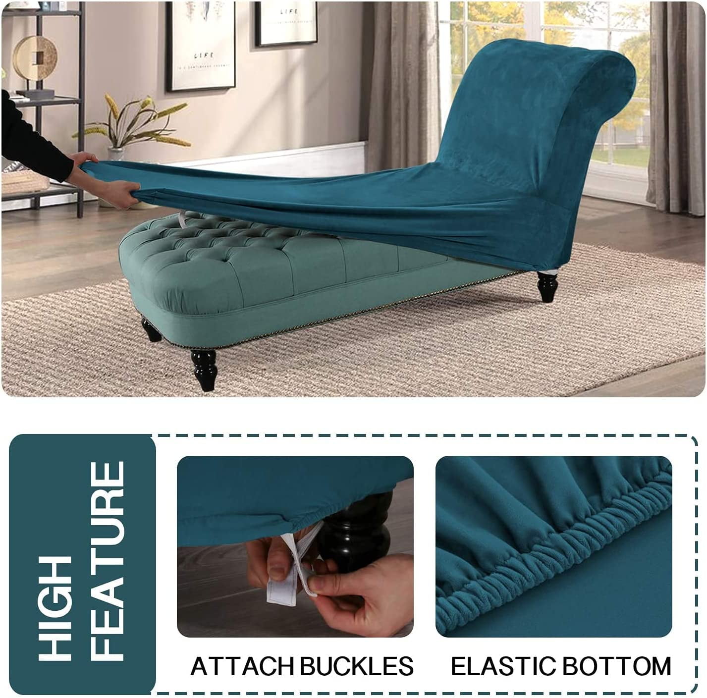 Velvet Armless Chaise Lounge Cover, Stretch Lounge Chaise Chair Slipcover Soft Recliner Sofa Slipcover Pet Furniture Protector