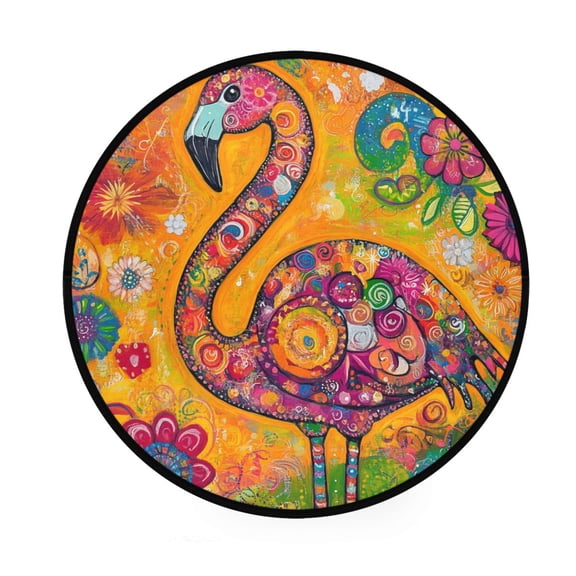 BZSMCE Round Decorative Floor Mat Whimsical Flamingo Delight Pattern 36.2IN