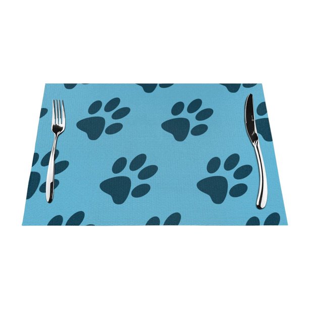 XMXY Woven Placemats Set of 4 PCS, Blue Dog Paws Table Mats Washable Heat Resistant Placemats ...