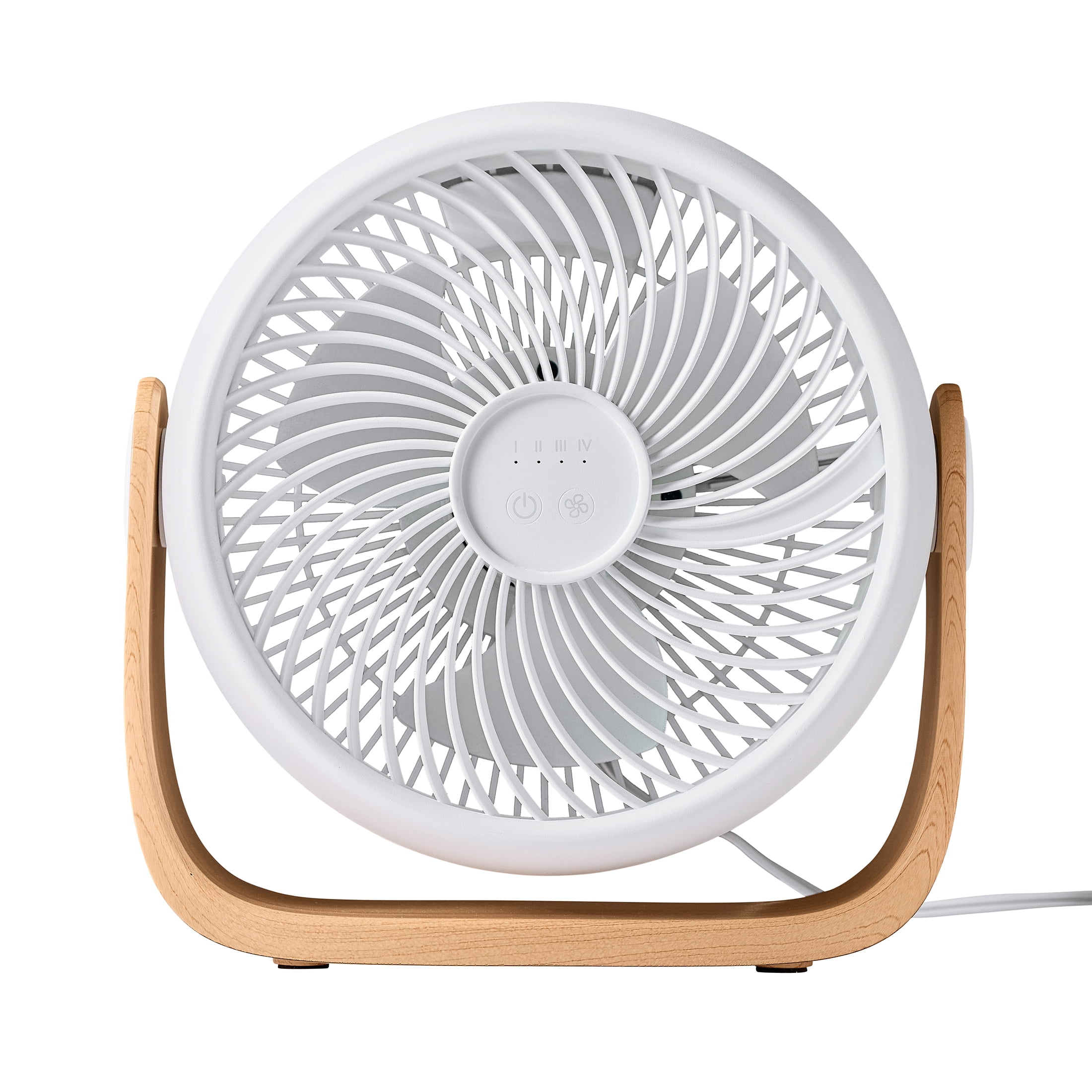 Better Homes & Gardens 8'' 4-Speed Wood Tabletop Fan, Juliet Collection, White and Light Honey