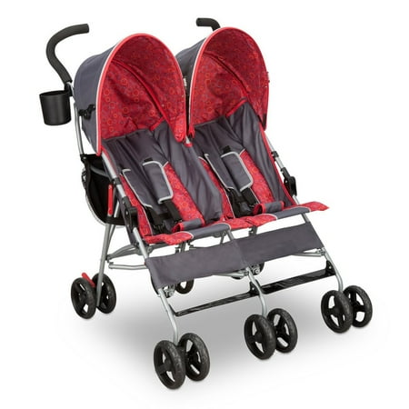 Delta Children LX 35 Pound Side by Side Double Convenience Stroller  Red & Gray