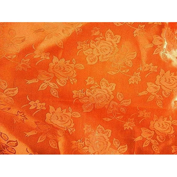 Orange Brocade Jacquard Fabric Dress Runner Satin Floral 58" Wide Per Yard