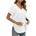thumbnail image 4 of V Neck Shirts for Women Casual Roll Short Sleeve Solid Color Blouses Pullover Lightweight Summer Tee (S, White), 4 of 8