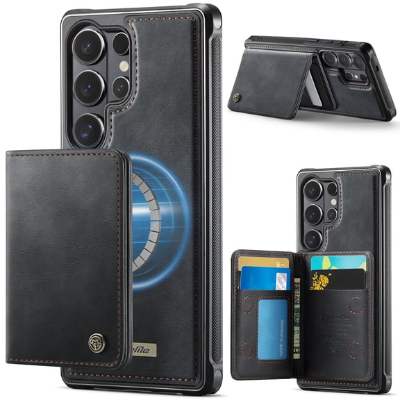 Sanwo for Samsung Galaxy S26 Ultra Case, Magnetic Wallet Case with Card Holder, PU Leather Protective Cover, RFID Protection, Wireless Charging Compatible,Black