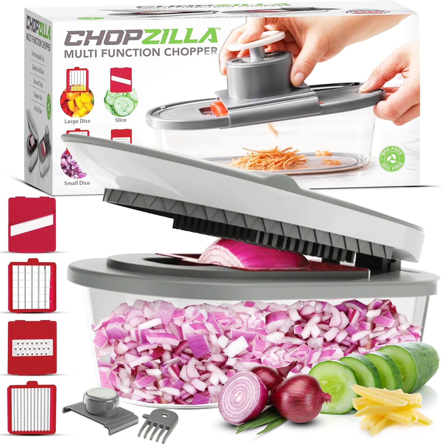 Chopzilla Mandoline Slicer with 4 Interchangeable Blades, Gray photo 1