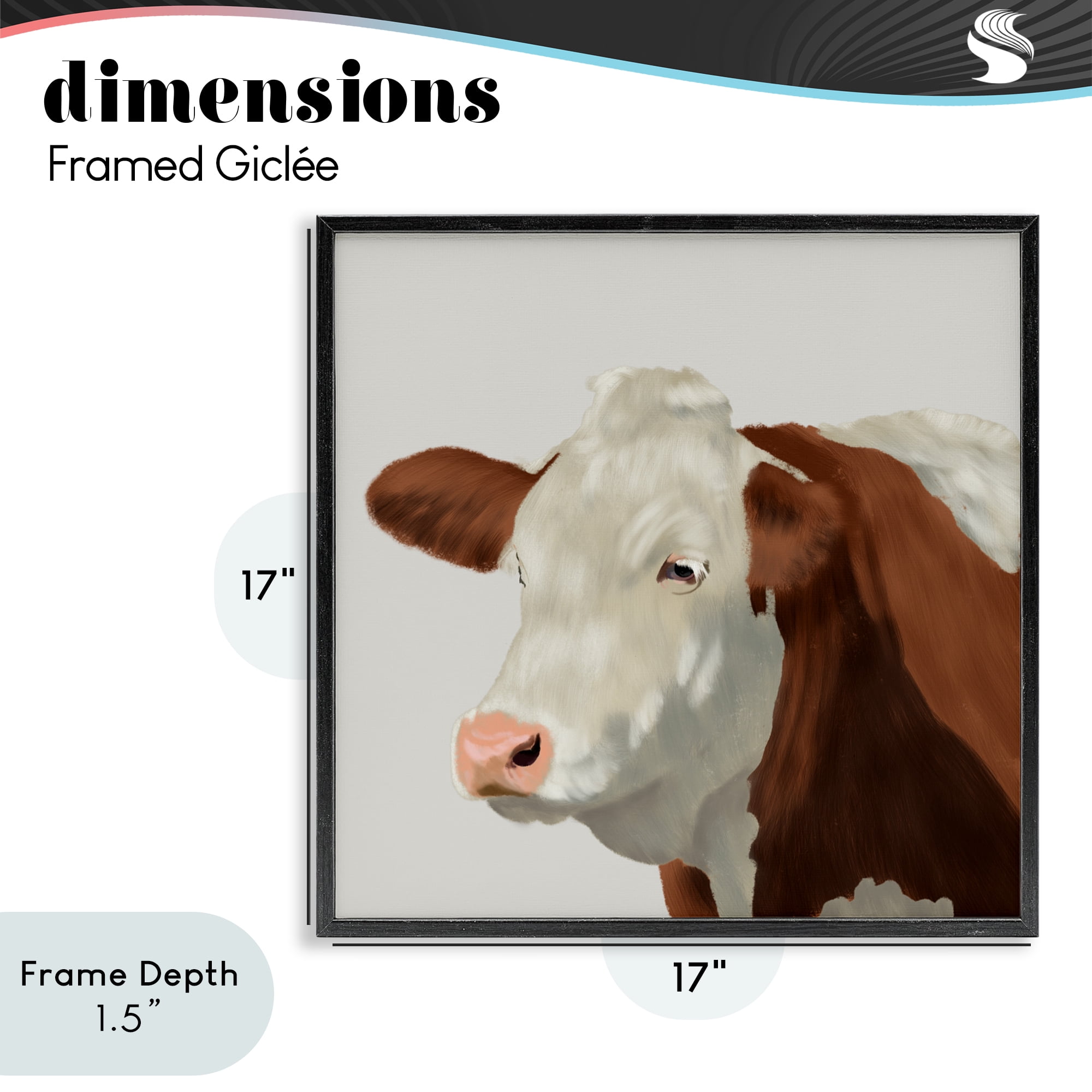 Stupell Industries Farm Friend Cow Portrait Black Framed Giclee Art, design by Marcus Prime