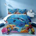thumbnail image 2 of Erosebridal Marine Animal Twin Quilt Set, Cartoon Dolphin Twin Coverlet Set, Reversible 2 Pieces, 1 Bedspread and 1 Pillowcase, 2 of 7
