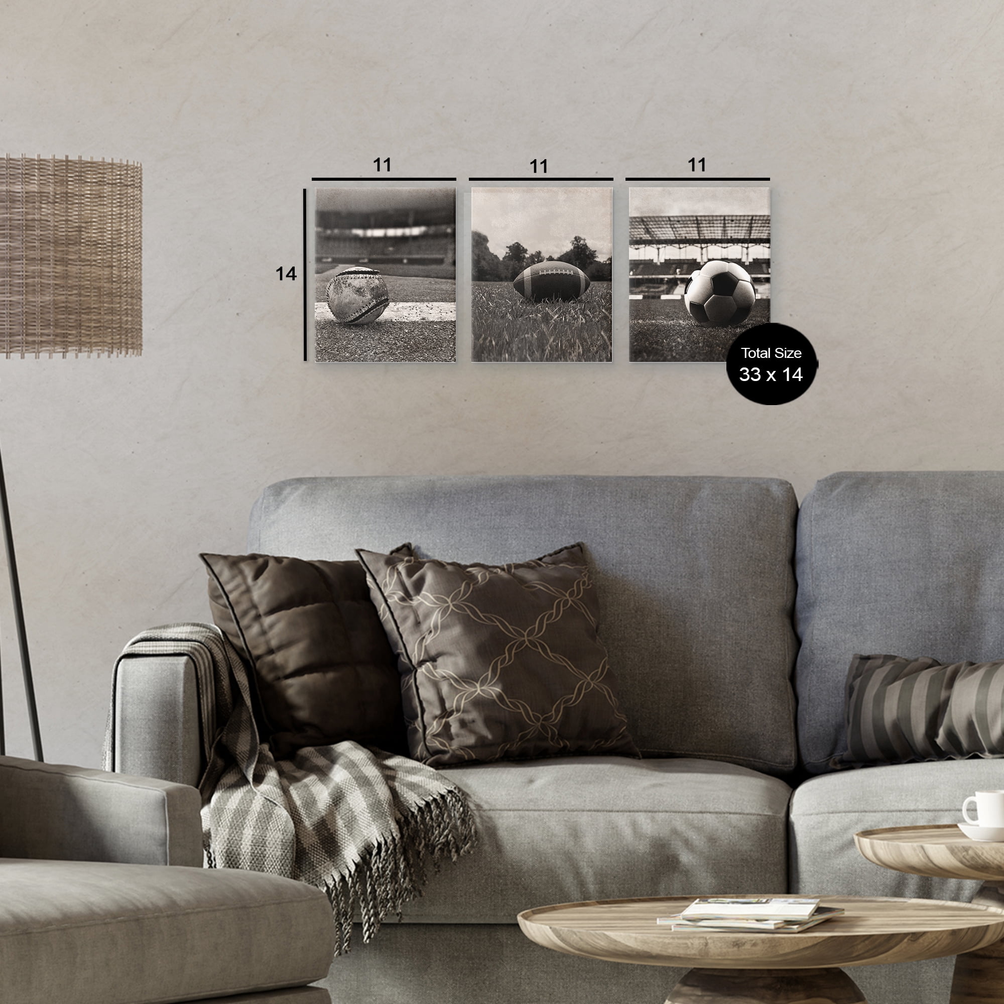 Stupell Industries Vintage Sports on Field 3 Piece Canvas Wall Art Set, design by Marcus Prime