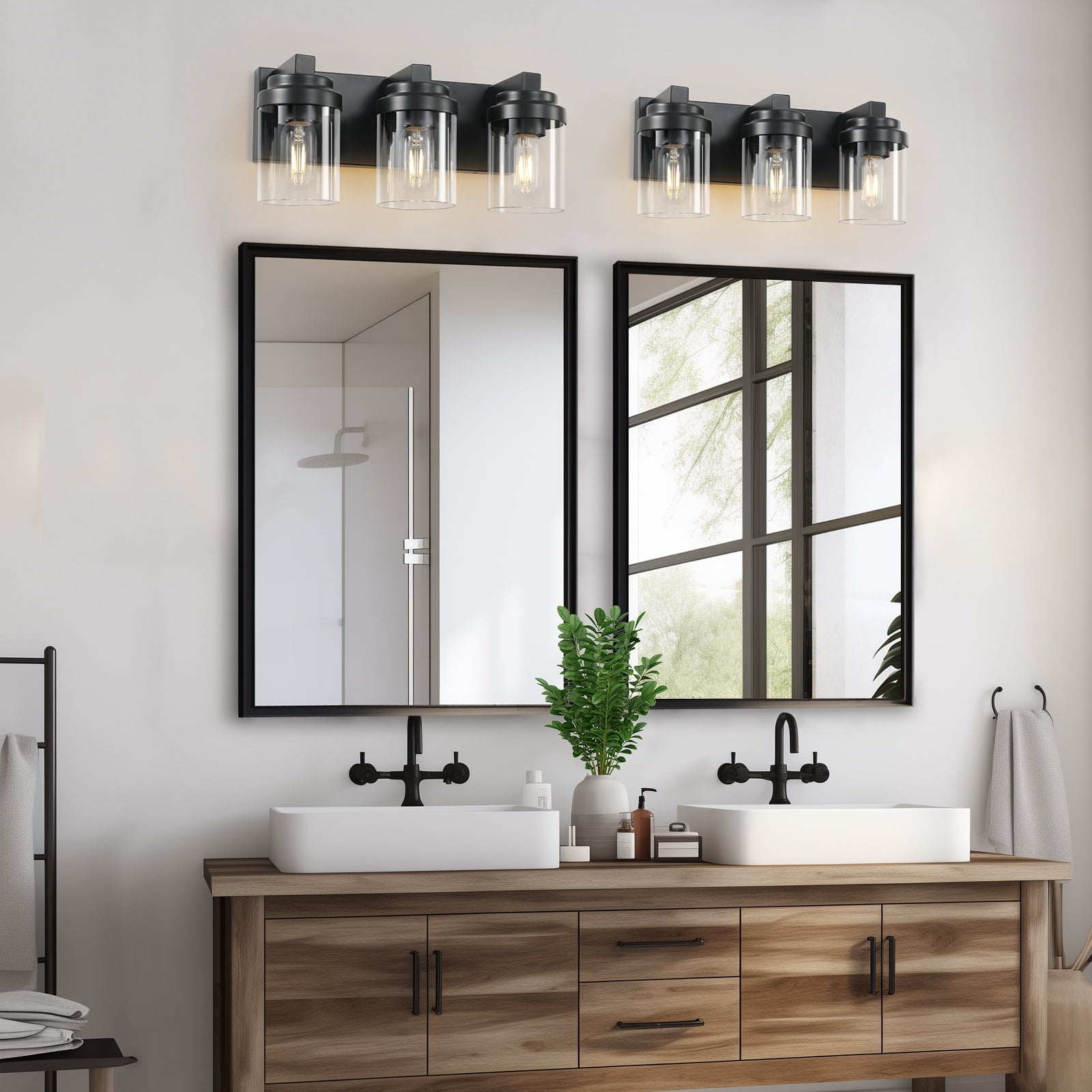 Miniyam 3 Light Bathroom Vanity Light, Matte Black Light Fixtures with Clear Glass Shade Over Mirror for Bedroom Living Room (E26,Bulb Not Included)