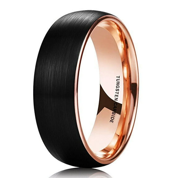 Wedding Rings Men & Women 8mm Domed Black & Rose Gold Tungsten Wedding Band