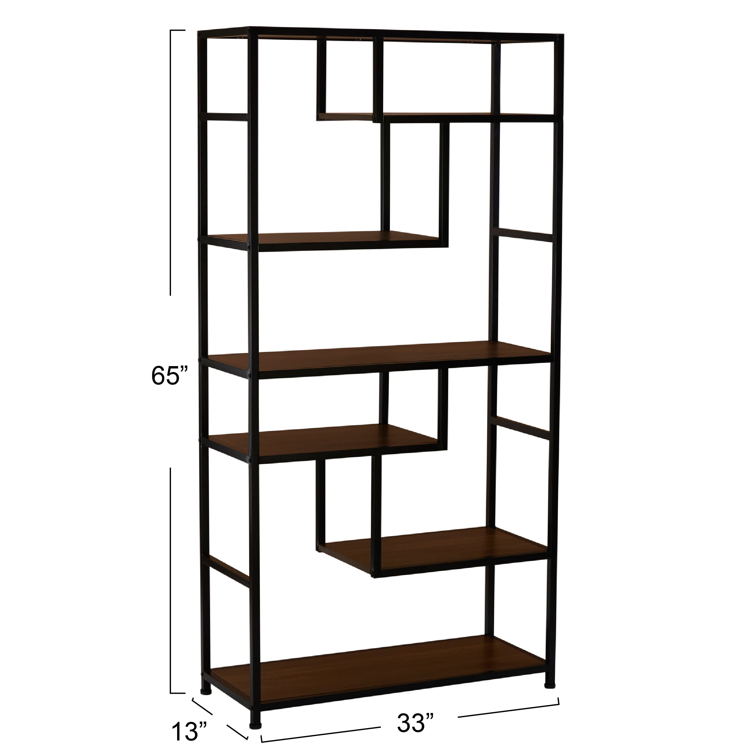 Household Essentials 6 Tier 65'' Tall Etagere Bookcase, Mid Century Walnut