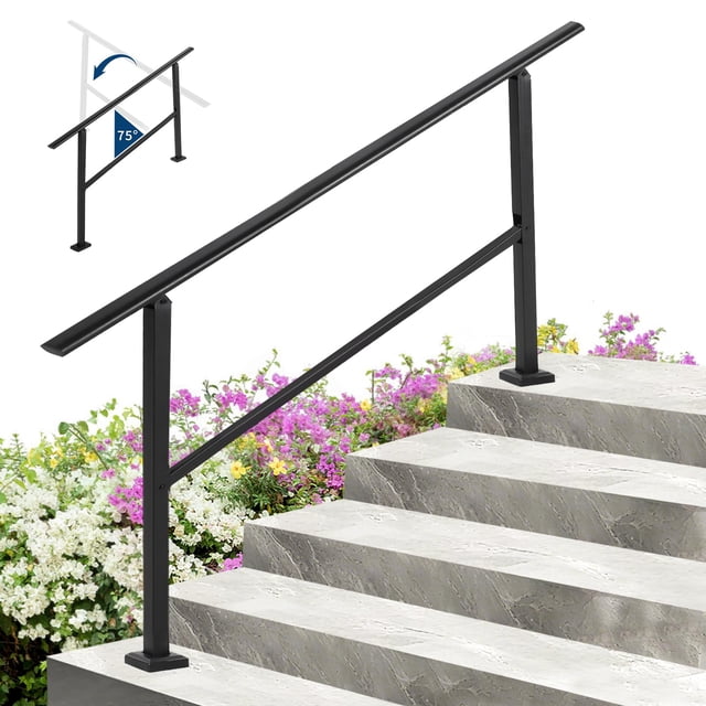 Yiwa Hand Rails for Outdoor Steps, Adjustable Metal 5 Step Stair Railing Kit for Safety on Porch, Garden, Deck, and Stairs, Easy Installation for Seniors and Homeowners