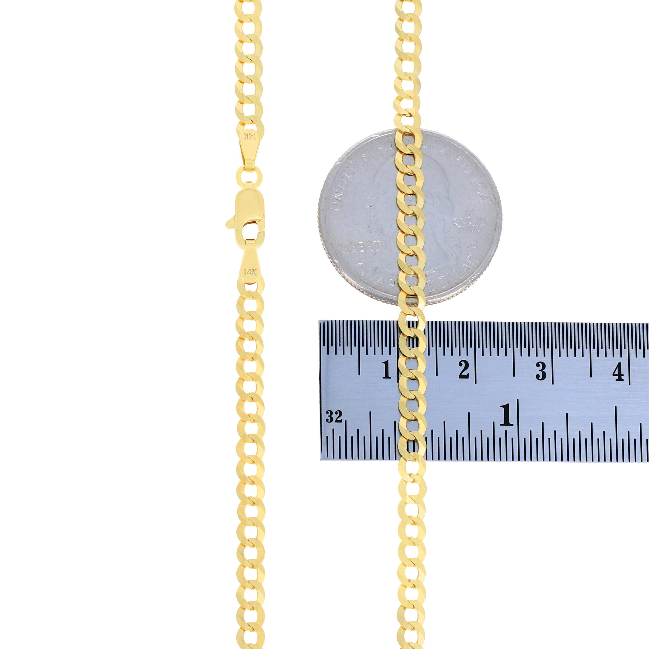 Nuragold 14k Real Yellow Gold Solid Cuban Curb Link 4mm Chain Bracelet (7"-9") Italian Jewelry for Men & Women