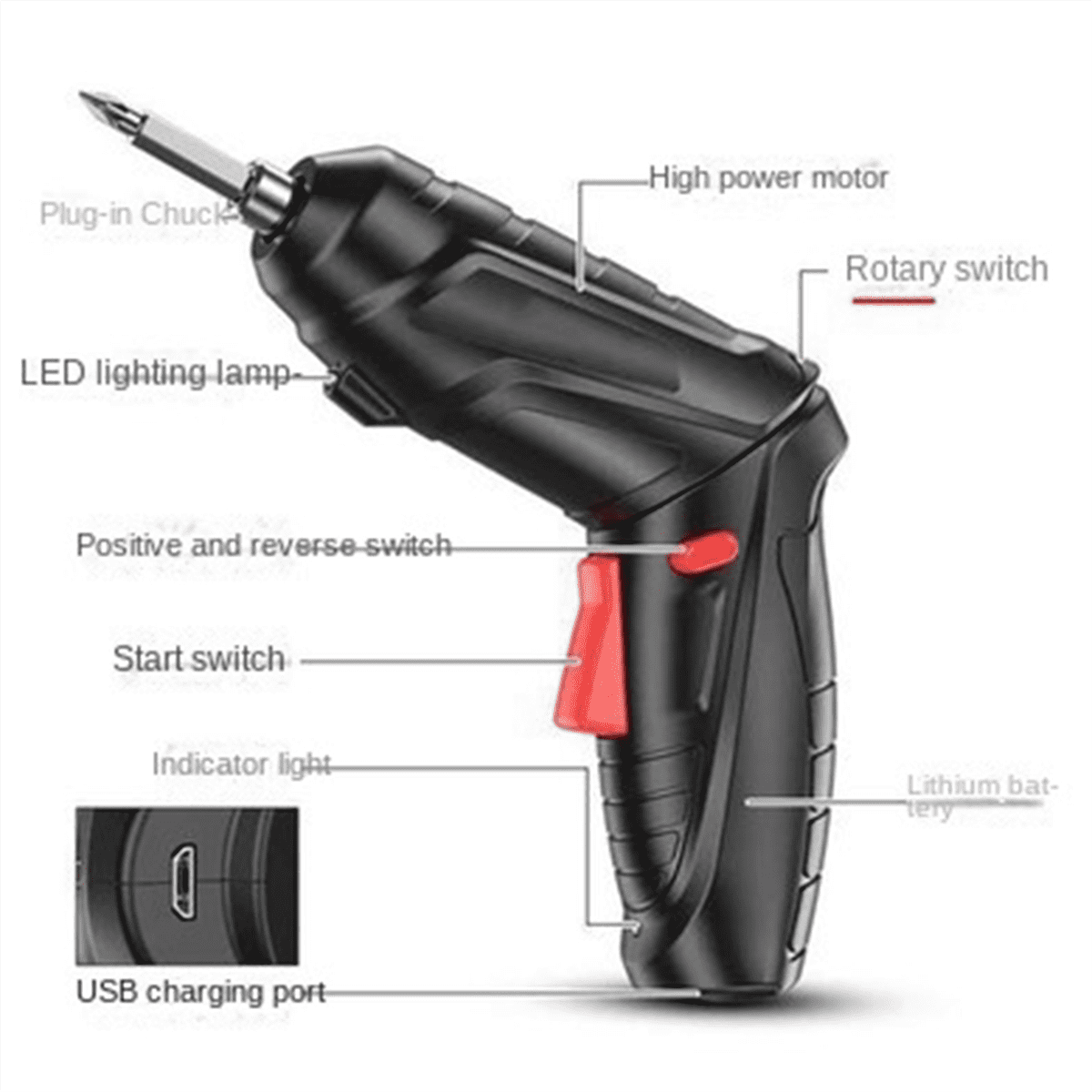 Household Electric Screwdriver Rechargeable Cordless Impact Drill Mini Set