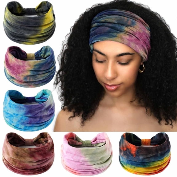 6-Pack Wide Knotted Headbands, Non-Slip Elastic Turban & Boho Head Wrap for Workout, Yoga, Fashion Everyday Wear