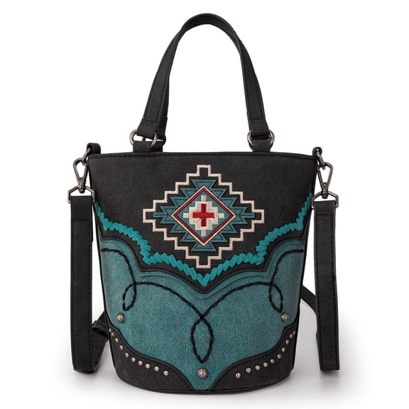 Montana West Bucket Crossbody Bag for Women Western Aztec Embroidered Purses, Black