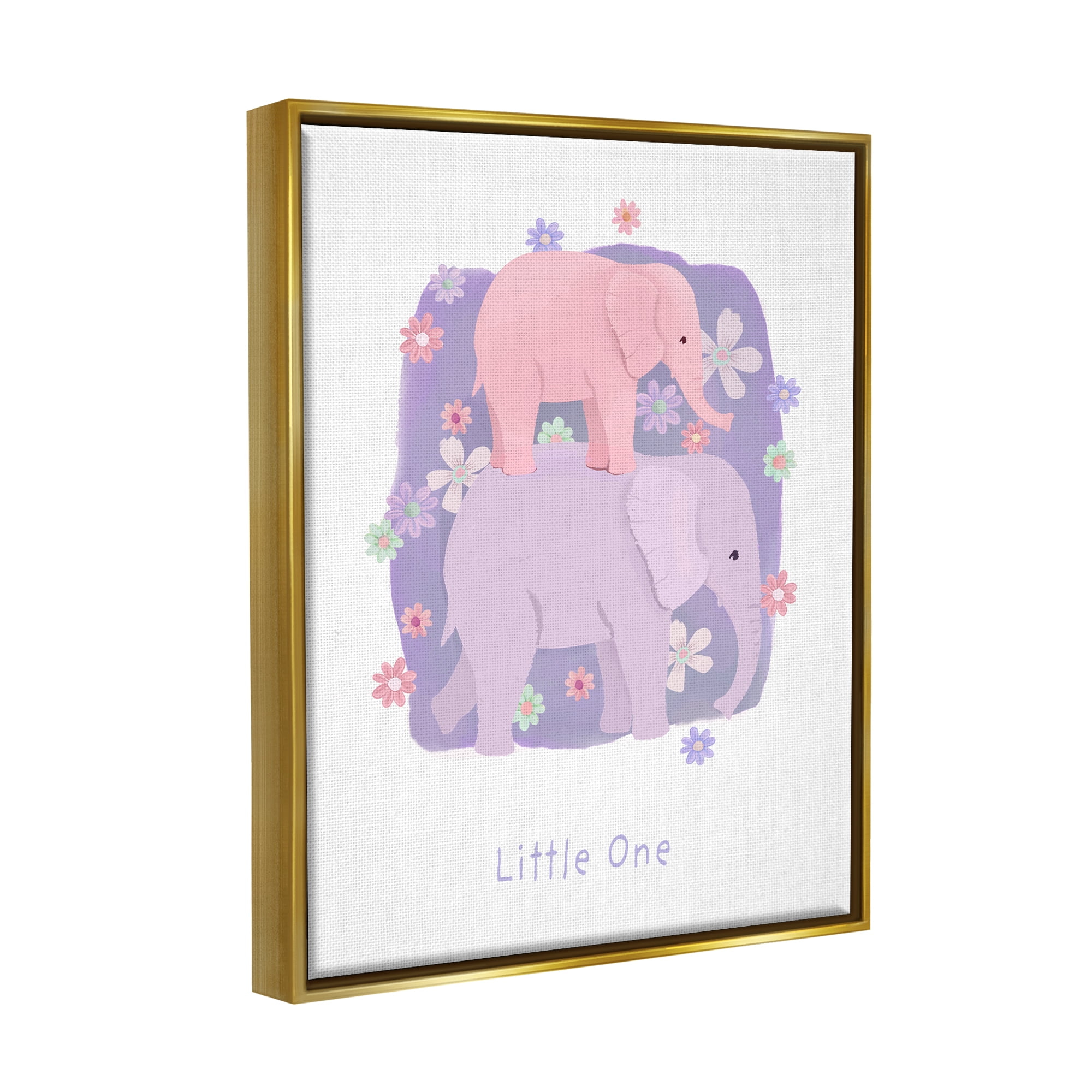 Stupell Industries Little One Baby Elephant Animals & Insects Painting Gold Floater Framed Art Print Wall Art, 17 x 21