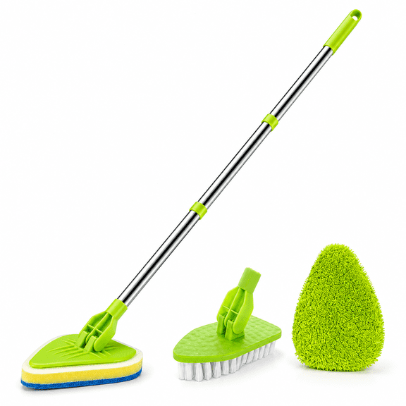 Scrub Cleaning Brush with Long Handle 37" - Extendable Floor Scrubber,Adjustable Lightweigh Detachable Kitchen Brush for Baseboard Shower Bathroom Bathtub Tile